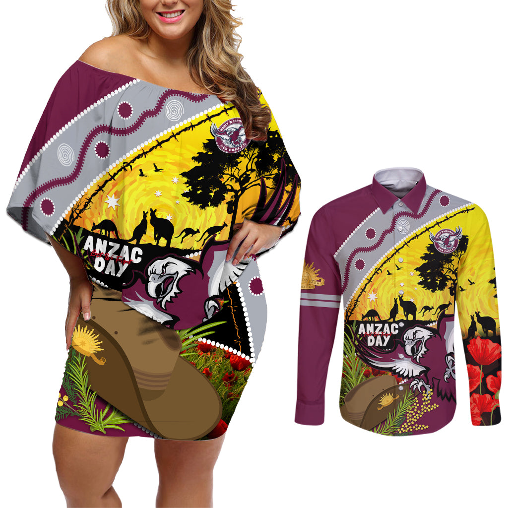 Eagles Rugby ANZAC Day Couples Matching Off Shoulder Short Dress and Long Sleeve Button Shirt Silvertails Rosemary Starry Night
