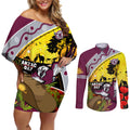 Eagles Rugby ANZAC Day Couples Matching Off Shoulder Short Dress and Long Sleeve Button Shirt Silvertails Rosemary Starry Night