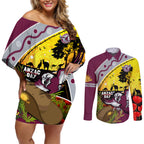 Eagles Rugby ANZAC Day Couples Matching Off Shoulder Short Dress and Long Sleeve Button Shirt Silvertails Rosemary Starry Night