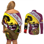 Eagles Rugby ANZAC Day Couples Matching Off Shoulder Short Dress and Long Sleeve Button Shirt Silvertails Rosemary Starry Night
