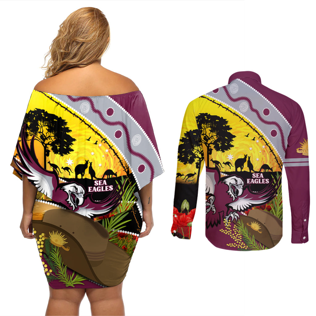 Eagles Rugby ANZAC Day Couples Matching Off Shoulder Short Dress and Long Sleeve Button Shirt Silvertails Rosemary Starry Night