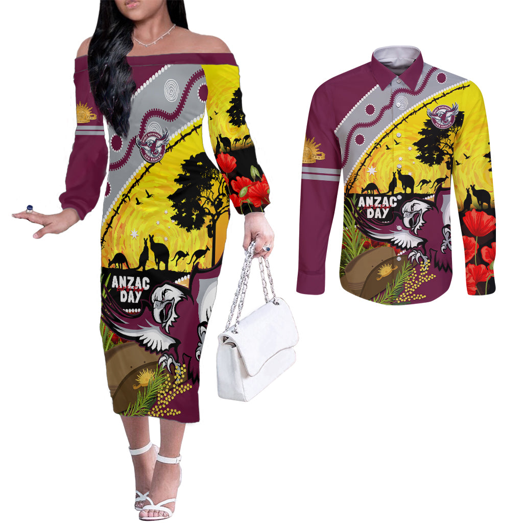 Eagles Rugby ANZAC Day Couples Matching Off The Shoulder Long Sleeve Dress and Long Sleeve Button Shirt Silvertails Rosemary Starry Night