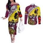 Eagles Rugby ANZAC Day Couples Matching Off The Shoulder Long Sleeve Dress and Long Sleeve Button Shirt Silvertails Rosemary Starry Night
