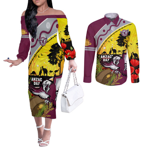 Eagles Rugby ANZAC Day Couples Matching Off The Shoulder Long Sleeve Dress and Long Sleeve Button Shirt Silvertails Rosemary Starry Night