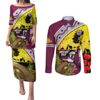 Eagles Rugby ANZAC Day Couples Matching Puletasi and Long Sleeve Button Shirt Silvertails Rosemary Starry Night