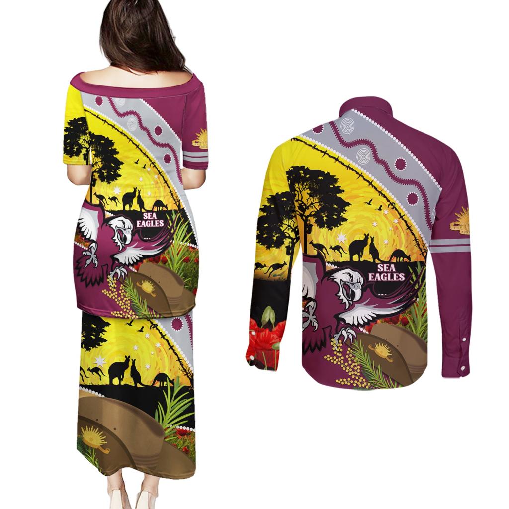 Eagles Rugby ANZAC Day Couples Matching Puletasi and Long Sleeve Button Shirt Silvertails Rosemary Starry Night
