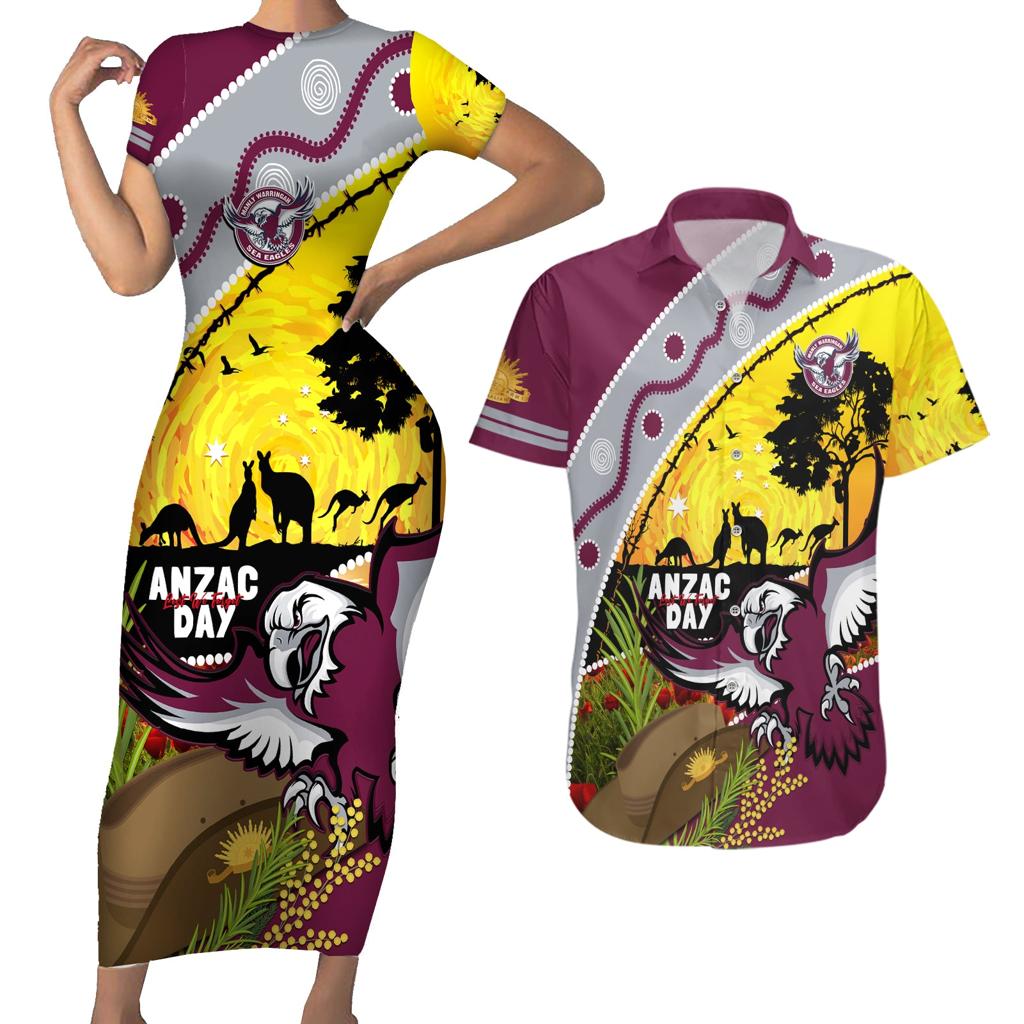 Eagles Rugby ANZAC Day Couples Matching Short Sleeve Bodycon Dress and Hawaiian Shirt Silvertails Rosemary Starry Night