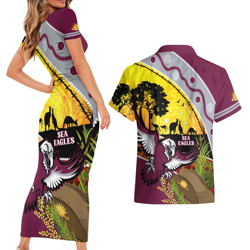 Eagles Rugby ANZAC Day Couples Matching Short Sleeve Bodycon Dress and Hawaiian Shirt Silvertails Rosemary Starry Night