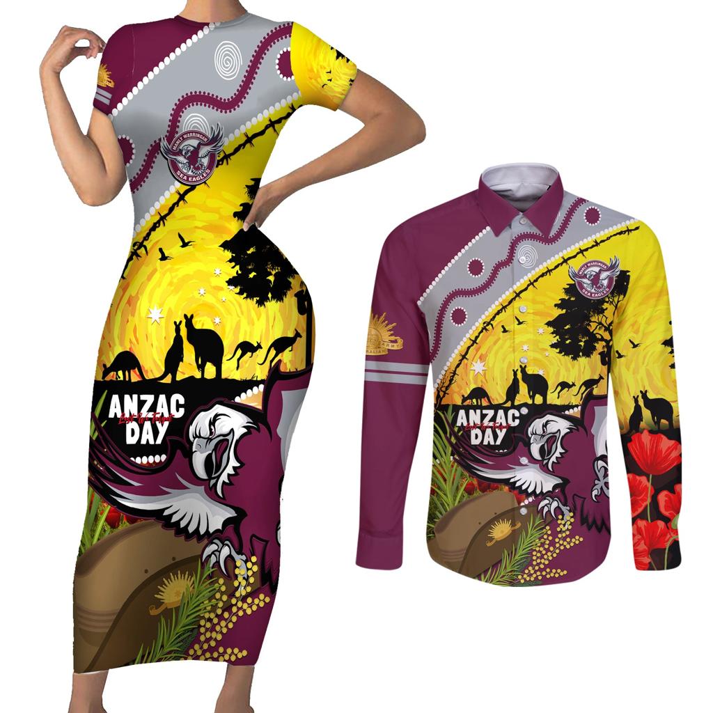 Eagles Rugby ANZAC Day Couples Matching Short Sleeve Bodycon Dress and Long Sleeve Button Shirt Silvertails Rosemary Starry Night