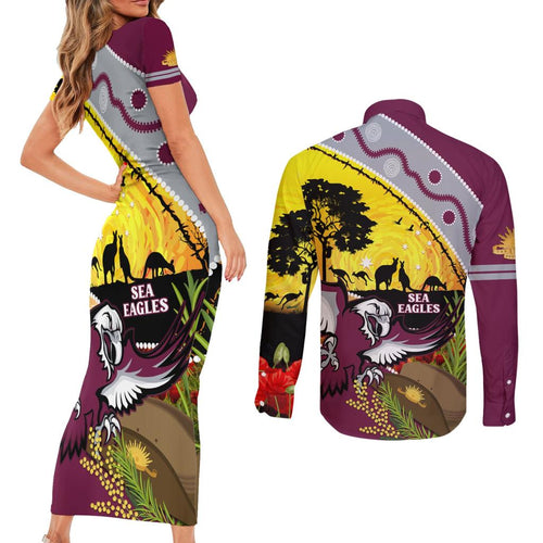 Eagles Rugby ANZAC Day Couples Matching Short Sleeve Bodycon Dress and Long Sleeve Button Shirt Silvertails Rosemary Starry Night