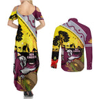 Eagles Rugby ANZAC Day Couples Matching Summer Maxi Dress and Long Sleeve Button Shirt Silvertails Rosemary Starry Night
