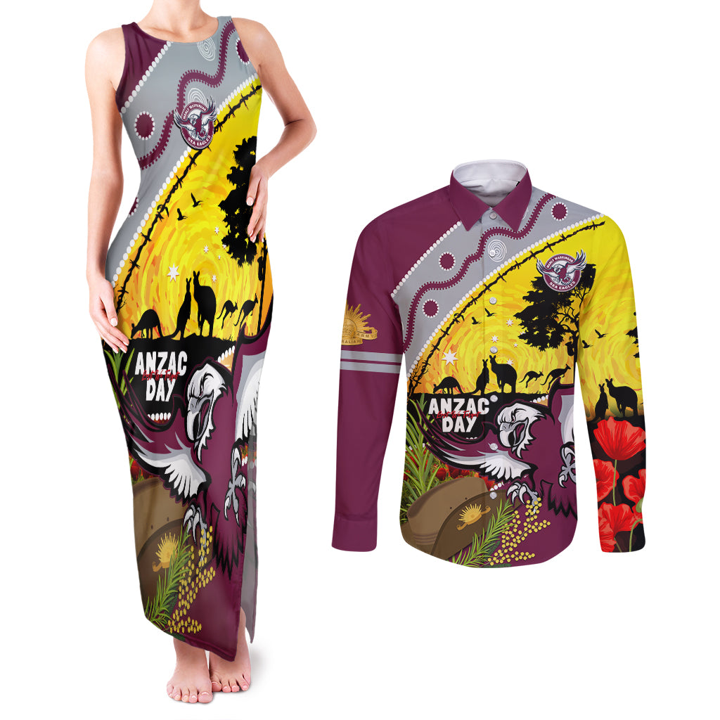 Eagles Rugby ANZAC Day Couples Matching Tank Maxi Dress and Long Sleeve Button Shirt Silvertails Rosemary Starry Night
