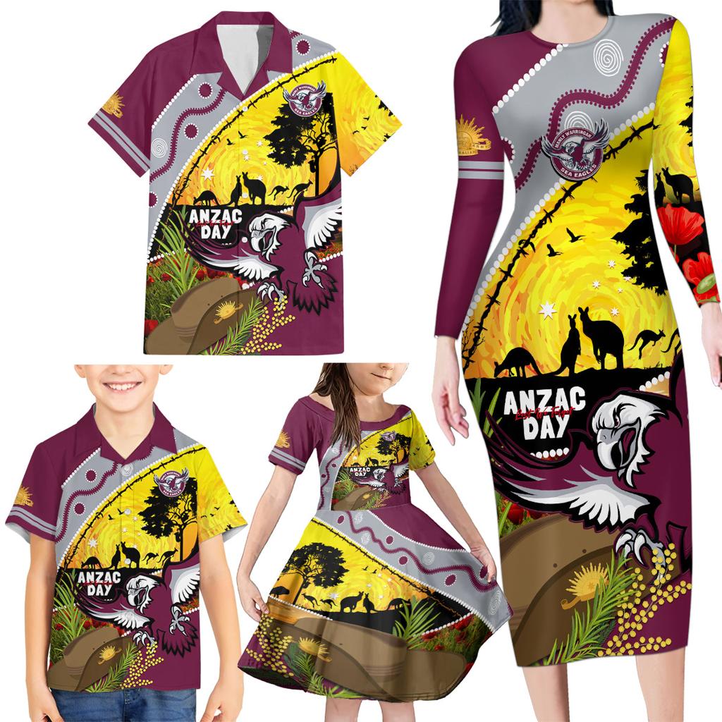 Eagles Rugby ANZAC Day Family Matching Long Sleeve Bodycon Dress and Hawaiian Shirt Silvertails Rosemary Starry Night