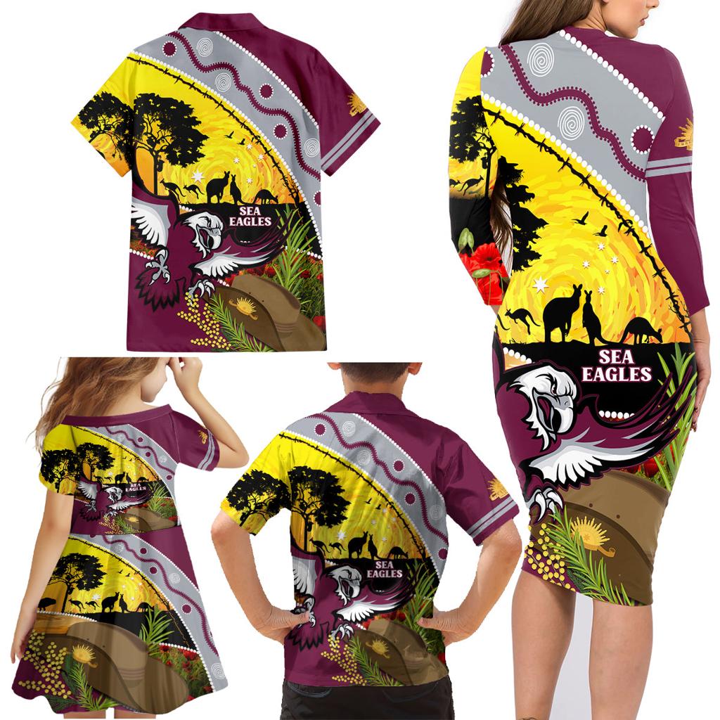 Eagles Rugby ANZAC Day Family Matching Long Sleeve Bodycon Dress and Hawaiian Shirt Silvertails Rosemary Starry Night