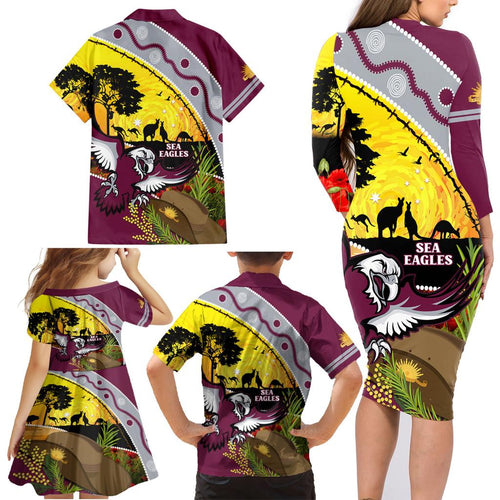 Eagles Rugby ANZAC Day Family Matching Long Sleeve Bodycon Dress and Hawaiian Shirt Silvertails Rosemary Starry Night