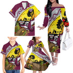 Eagles Rugby ANZAC Day Family Matching Off Shoulder Long Sleeve Dress and Hawaiian Shirt Silvertails Rosemary Starry Night