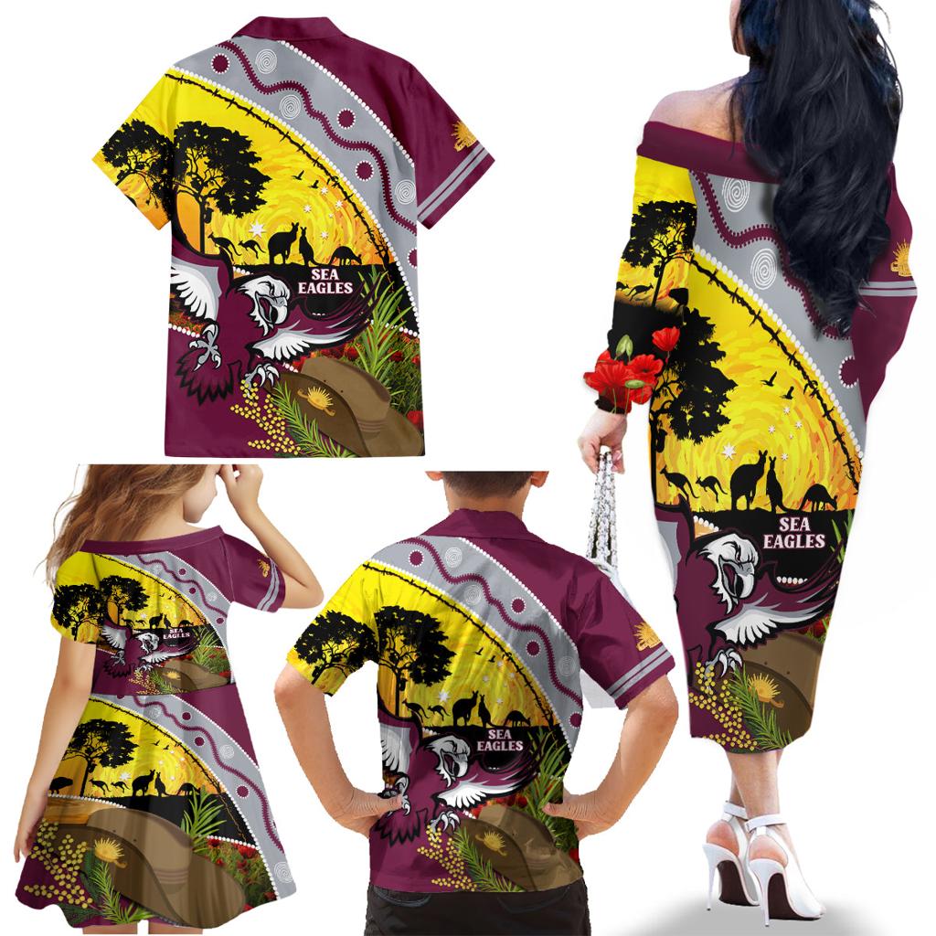 Eagles Rugby ANZAC Day Family Matching Off Shoulder Long Sleeve Dress and Hawaiian Shirt Silvertails Rosemary Starry Night