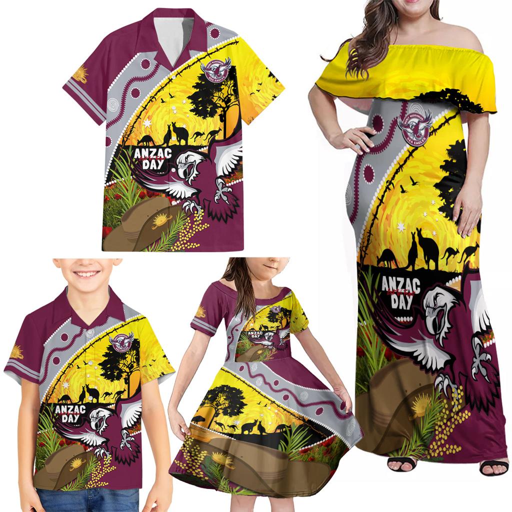 Eagles Rugby ANZAC Day Family Matching Off Shoulder Maxi Dress and Hawaiian Shirt Silvertails Rosemary Starry Night