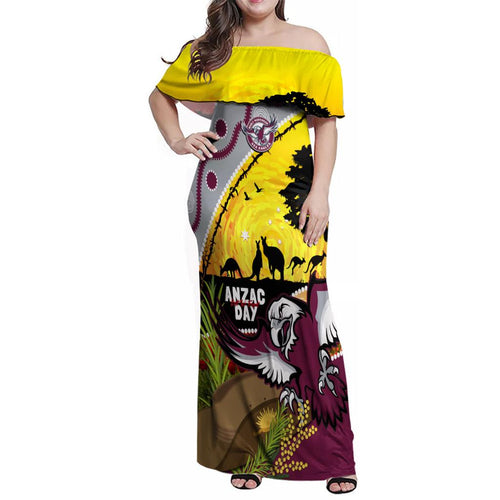 Eagles Rugby ANZAC Day Family Matching Off Shoulder Maxi Dress and Hawaiian Shirt Silvertails Rosemary Starry Night