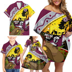 Eagles Rugby ANZAC Day Family Matching Off Shoulder Short Dress and Hawaiian Shirt Silvertails Rosemary Starry Night