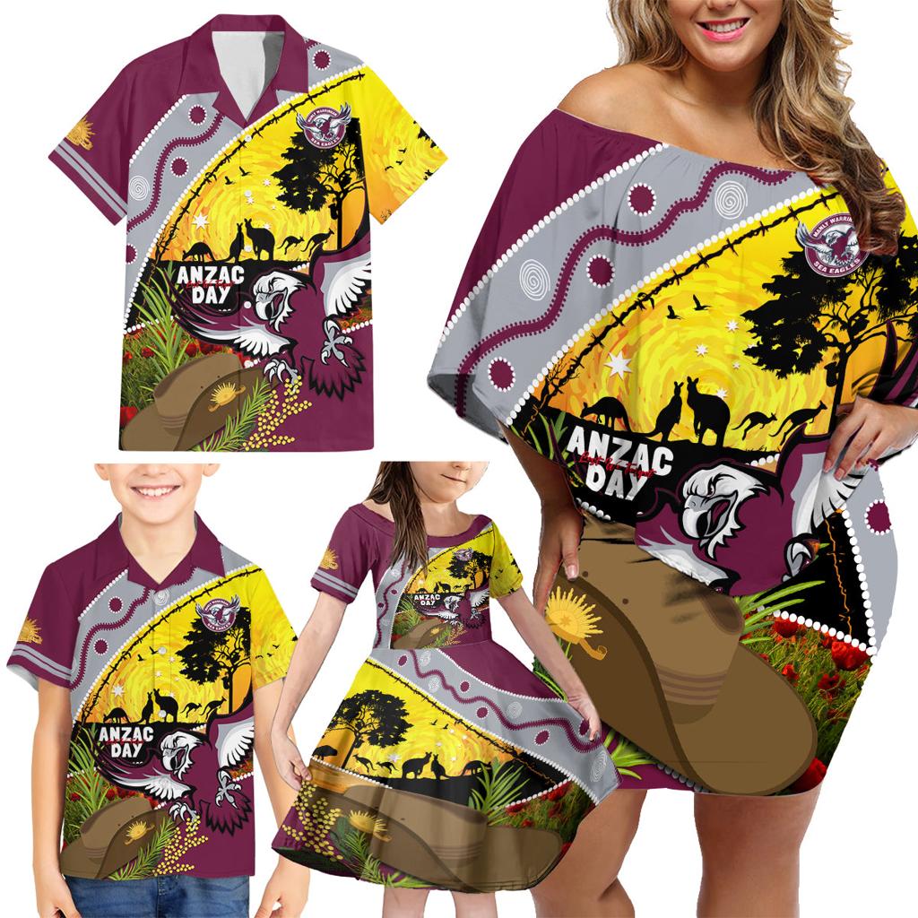 Eagles Rugby ANZAC Day Family Matching Off Shoulder Short Dress and Hawaiian Shirt Silvertails Rosemary Starry Night