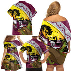 Eagles Rugby ANZAC Day Family Matching Off Shoulder Short Dress and Hawaiian Shirt Silvertails Rosemary Starry Night