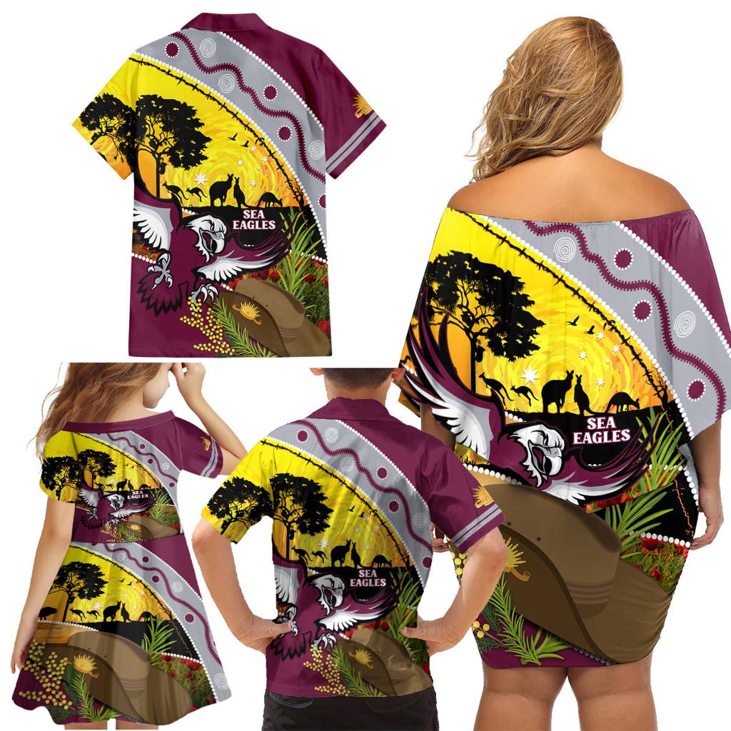 Eagles Rugby ANZAC Day Family Matching Off Shoulder Short Dress and Hawaiian Shirt Silvertails Rosemary Starry Night
