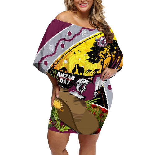 Eagles Rugby ANZAC Day Family Matching Off Shoulder Short Dress and Hawaiian Shirt Silvertails Rosemary Starry Night