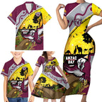 Eagles Rugby ANZAC Day Family Matching Short Sleeve Bodycon Dress and Hawaiian Shirt Silvertails Rosemary Starry Night