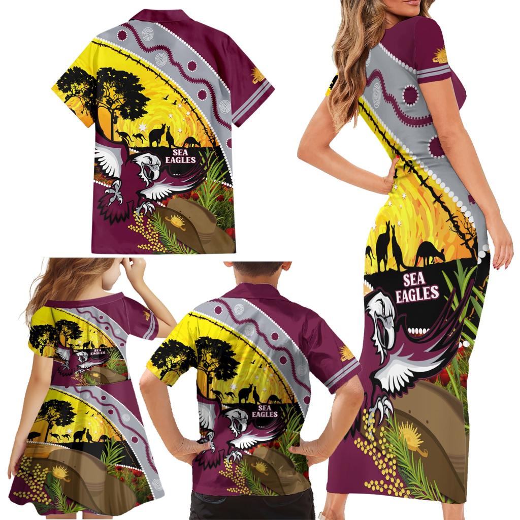 Eagles Rugby ANZAC Day Family Matching Short Sleeve Bodycon Dress and Hawaiian Shirt Silvertails Rosemary Starry Night