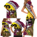 Eagles Rugby ANZAC Day Family Matching Short Sleeve Bodycon Dress and Hawaiian Shirt Silvertails Rosemary Starry Night