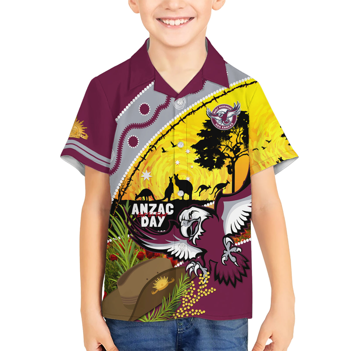 Eagles Rugby ANZAC Day Kid Hawaiian Shirt Silvertails Rosemary Starry Night
