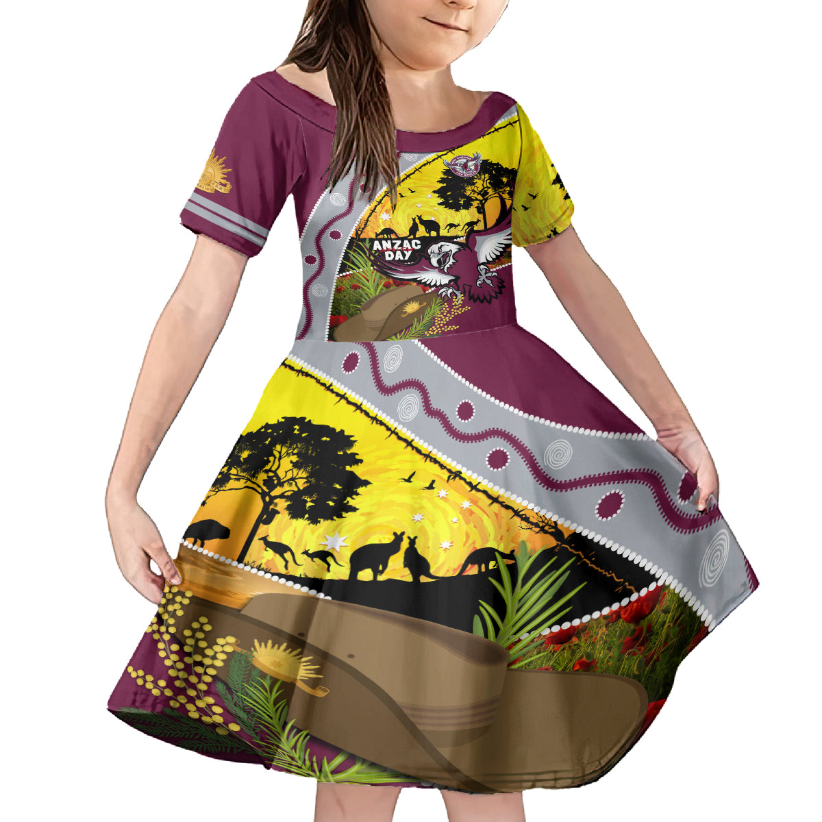 Eagles Rugby ANZAC Day Kid Short Sleeve Dress Silvertails Rosemary Starry Night