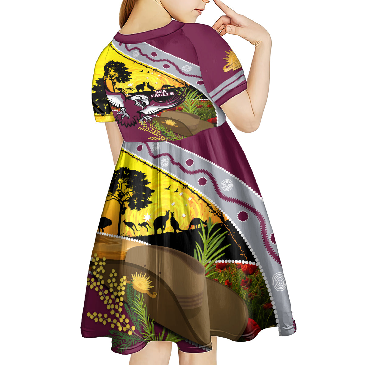 Eagles Rugby ANZAC Day Kid Short Sleeve Dress Silvertails Rosemary Starry Night