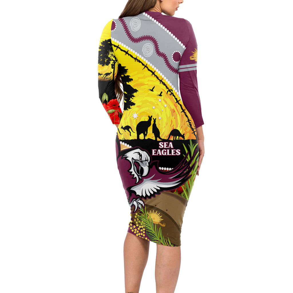 Eagles Rugby ANZAC Day Long Sleeve Bodycon Dress Silvertails Rosemary Starry Night