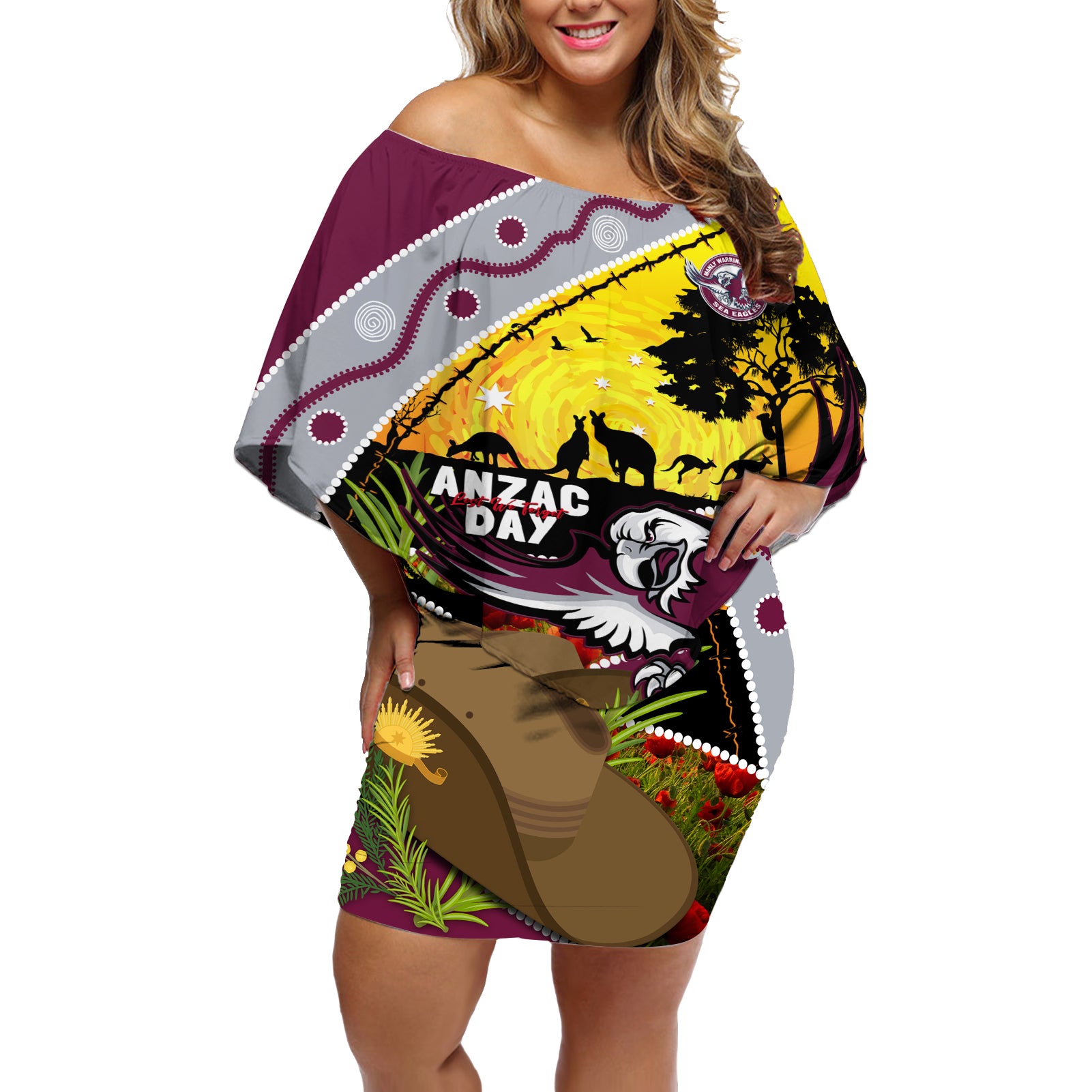 Eagles Rugby ANZAC Day Off Shoulder Short Dress Silvertails Rosemary Starry Night