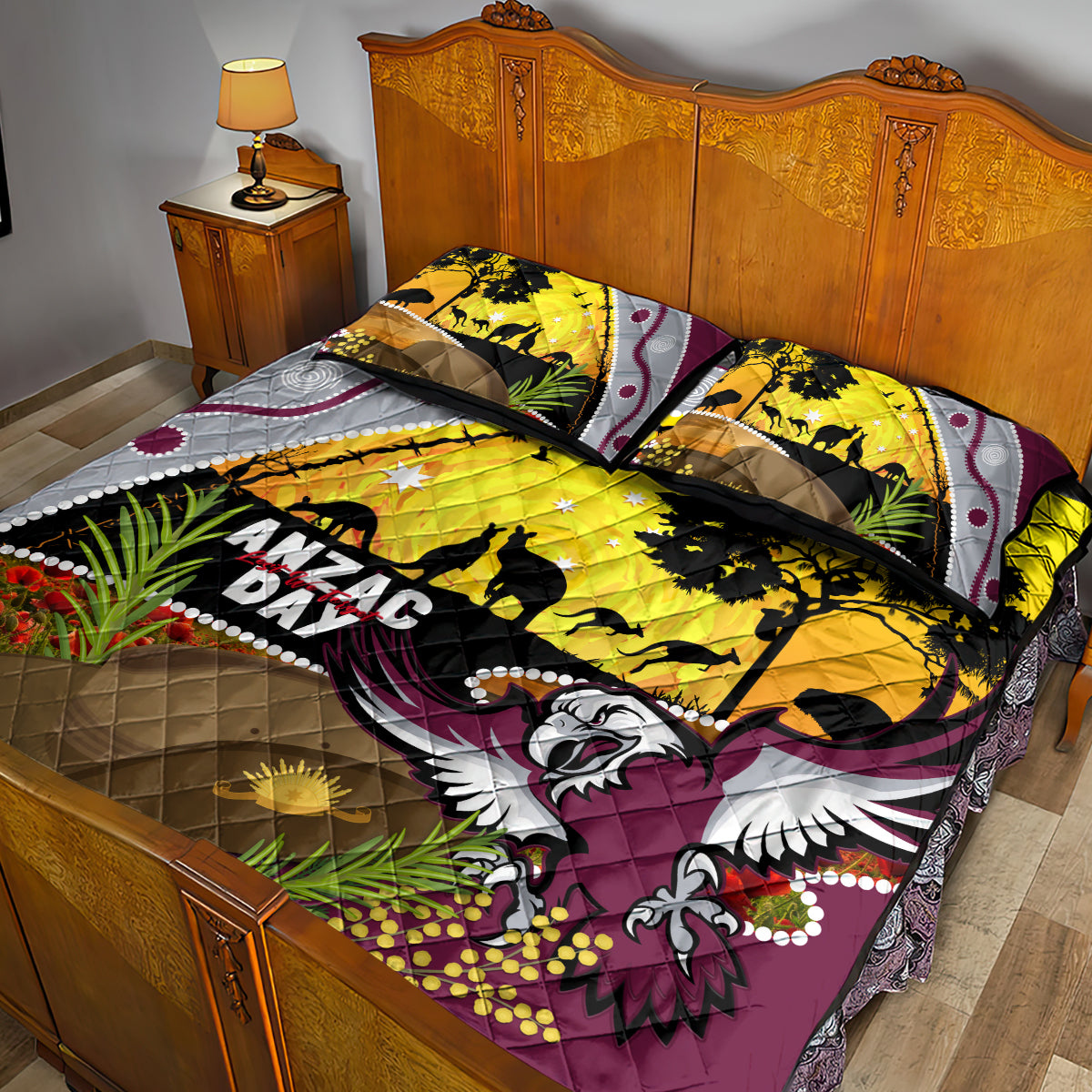 Eagles Rugby ANZAC Day Quilt Bed Set Silvertails Rosemary Starry Night