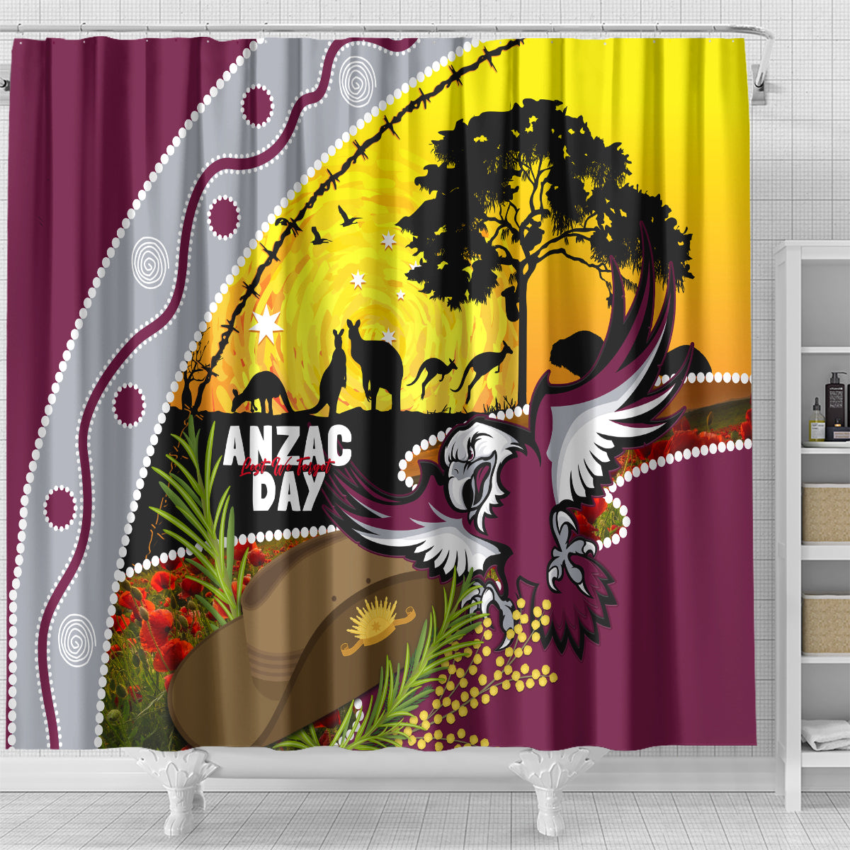 Eagles Rugby ANZAC Day Shower Curtain Silvertails Rosemary Starry Night