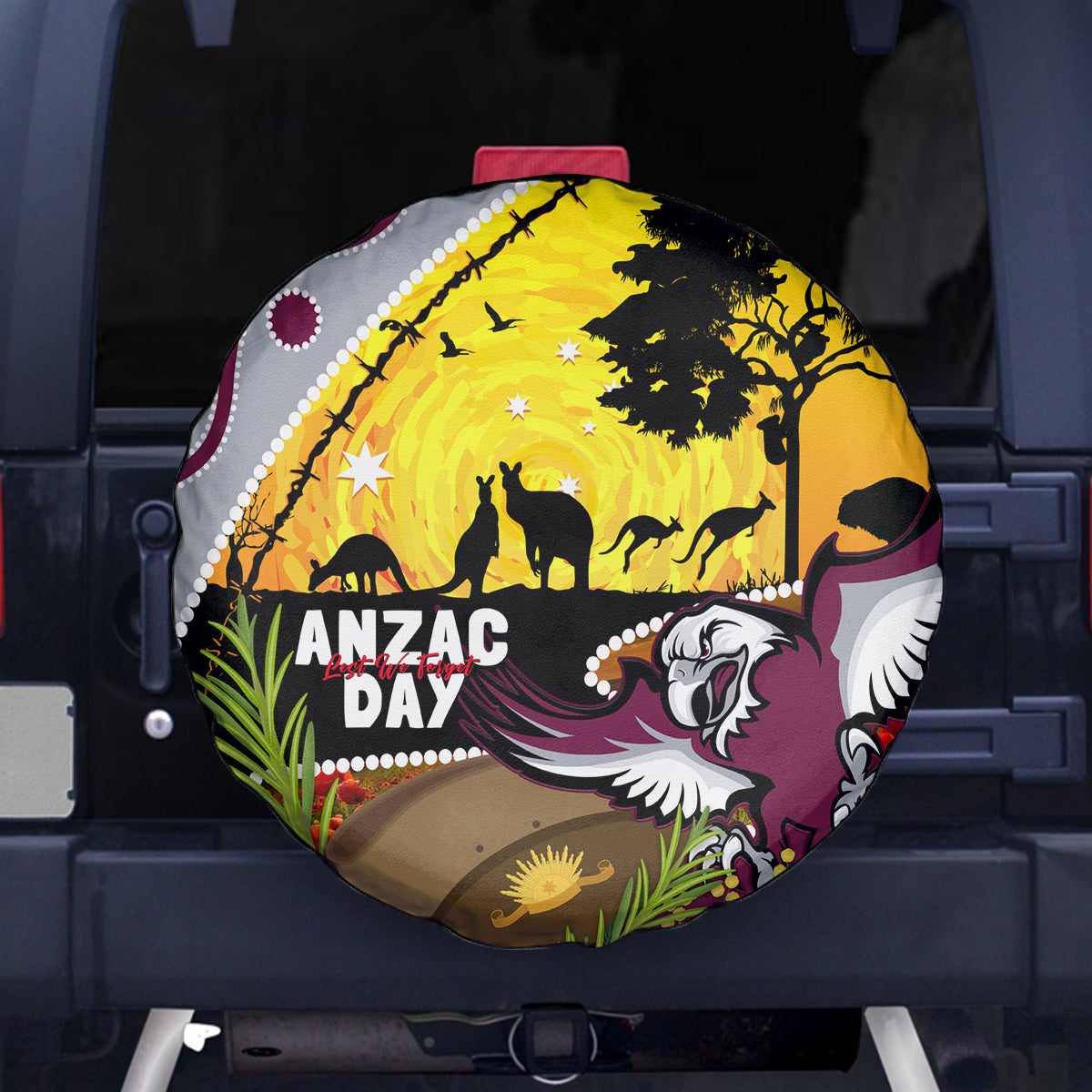 Eagles Rugby ANZAC Day Spare Tire Cover Silvertails Rosemary Starry Night