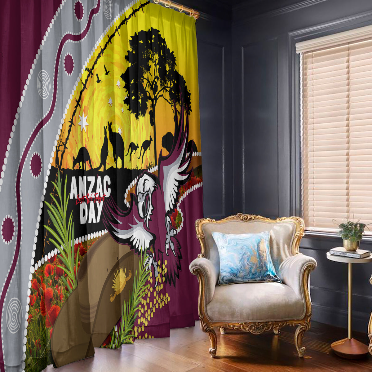 Eagles Rugby ANZAC Day Window Curtain Silvertails Rosemary Starry Night