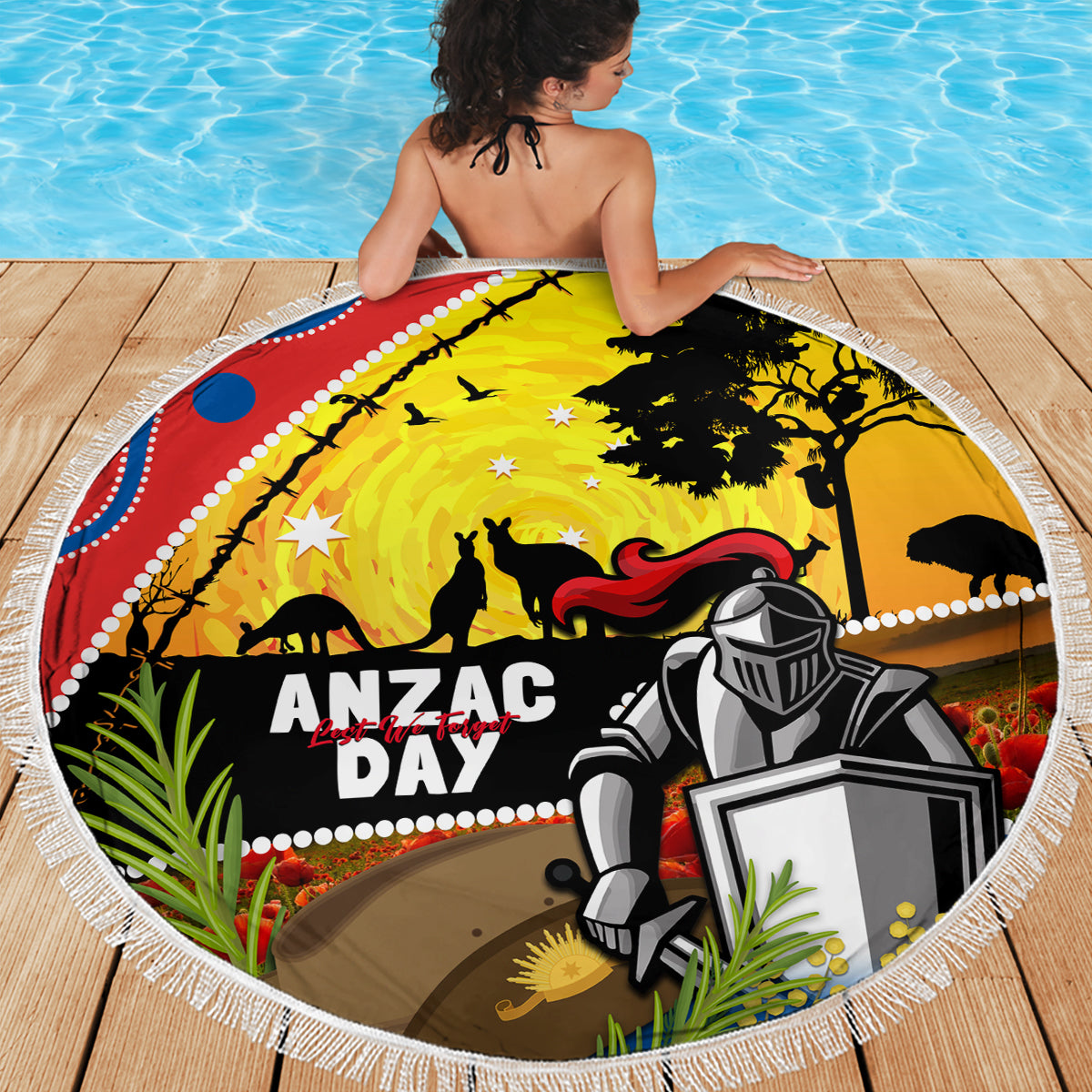 Knights Rugby ANZAC Day Beach Blanket Novocastrians Mascot Rosemary Starry Night