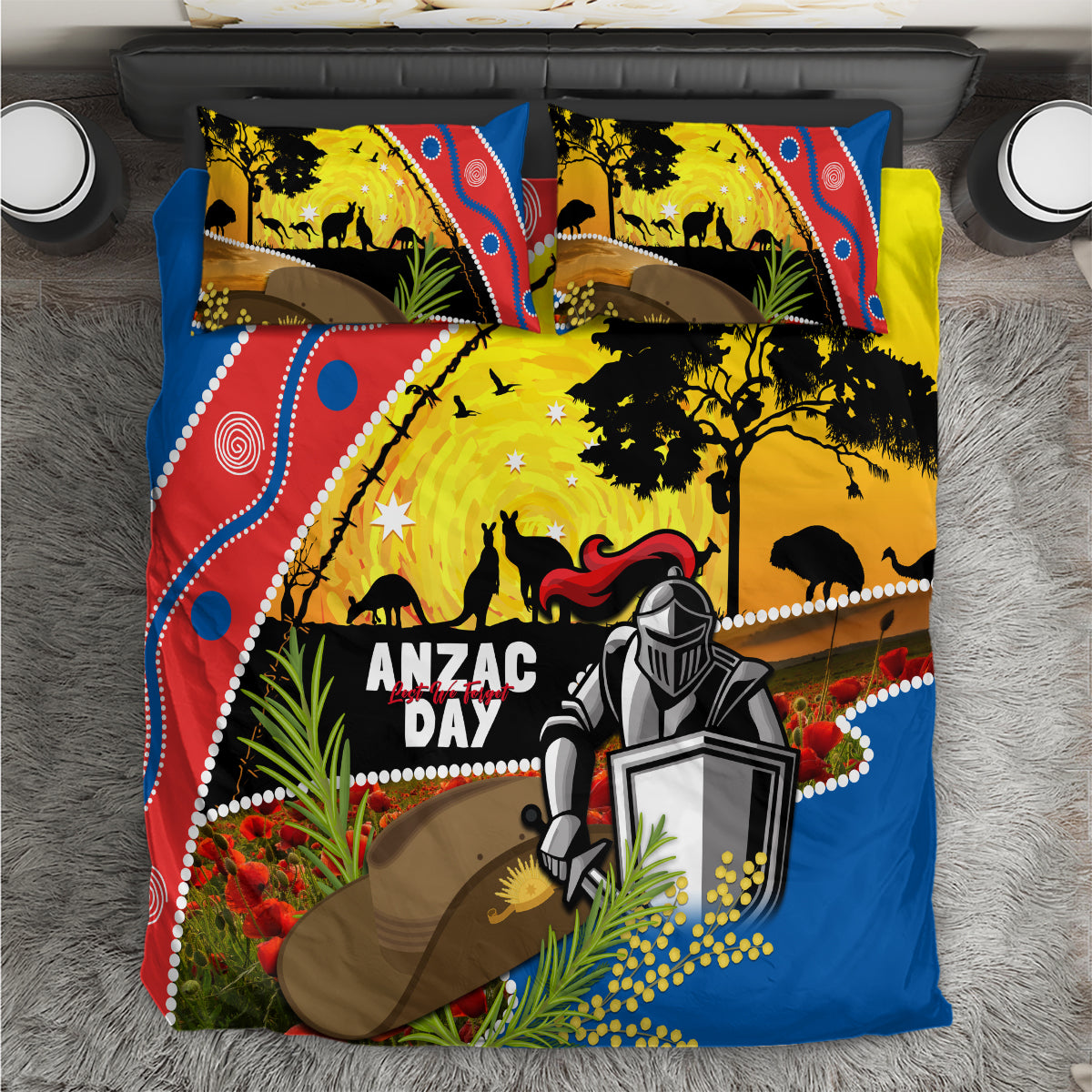 Knights Rugby ANZAC Day Bedding Set Novocastrians Mascot Rosemary Starry Night