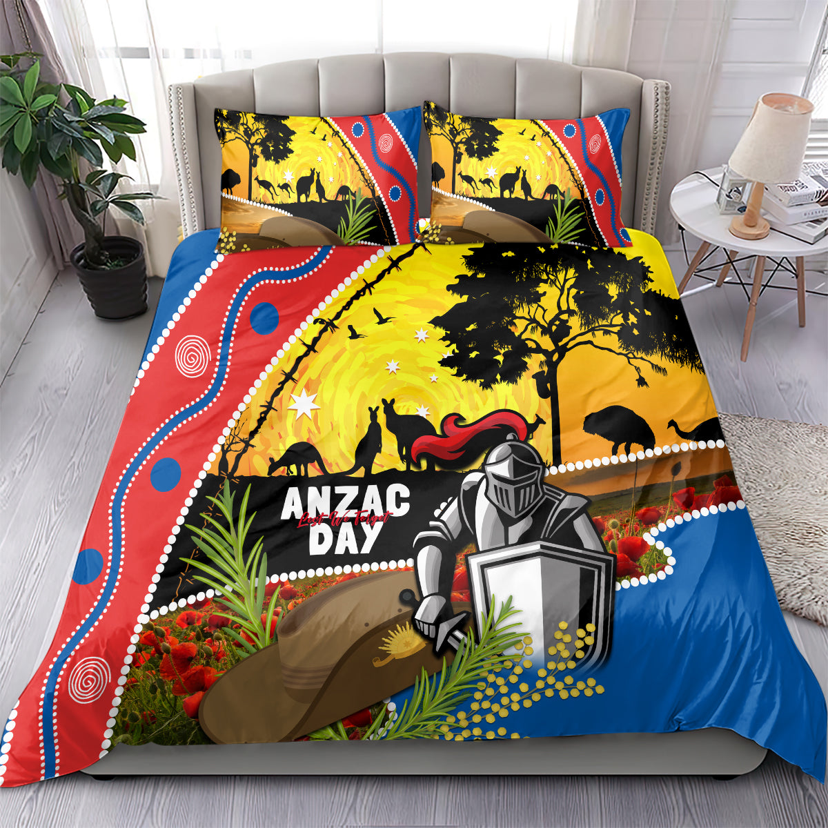 Knights Rugby ANZAC Day Bedding Set Novocastrians Mascot Rosemary Starry Night