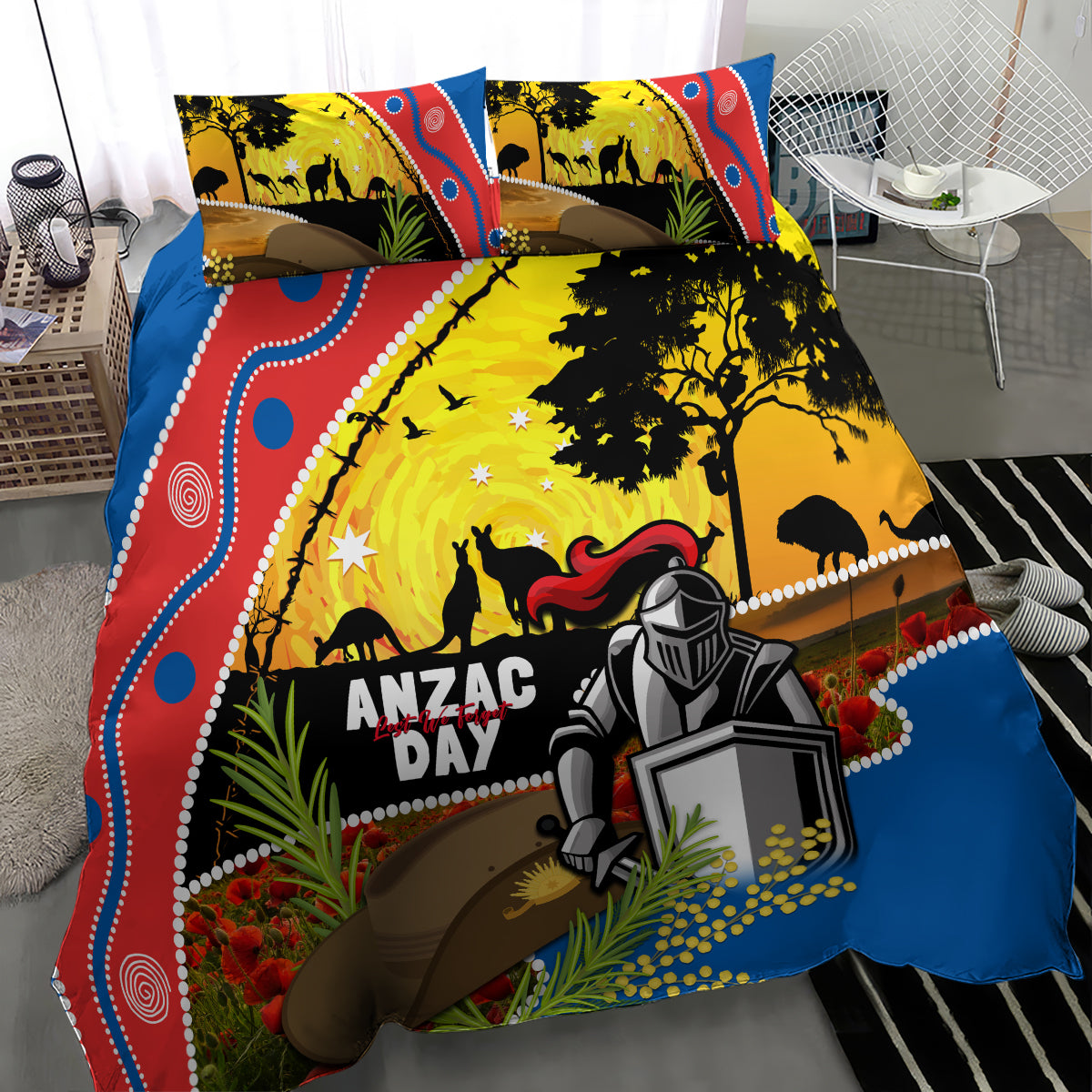 Knights Rugby ANZAC Day Bedding Set Novocastrians Mascot Rosemary Starry Night