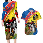 Knights Rugby ANZAC Day Couples Matching Long Sleeve Bodycon Dress and Hawaiian Shirt Novocastrians Mascot Rosemary Starry Night