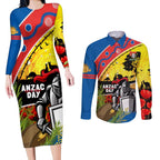 Knights Rugby ANZAC Day Couples Matching Long Sleeve Bodycon Dress and Long Sleeve Button Shirt Novocastrians Mascot Rosemary Starry Night