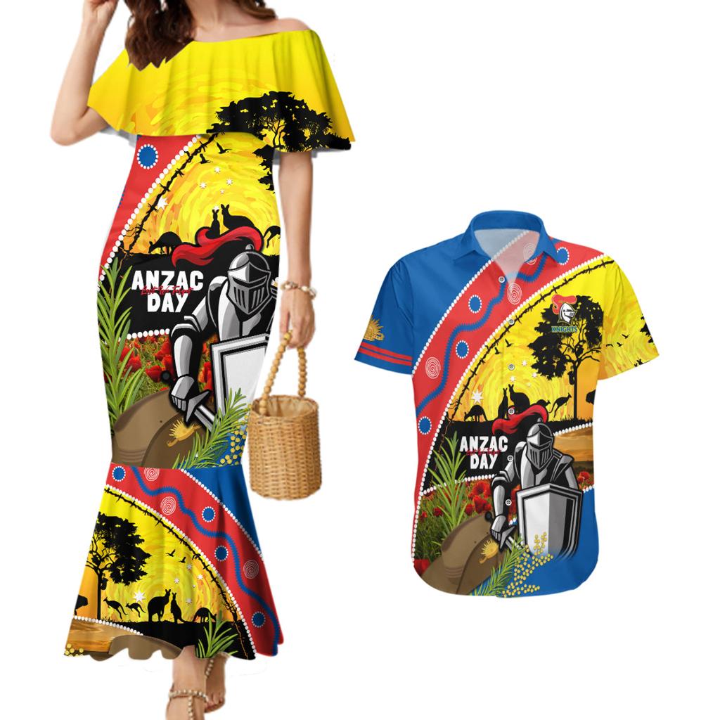 Knights Rugby ANZAC Day Couples Matching Mermaid Dress and Hawaiian Shirt Novocastrians Mascot Rosemary Starry Night