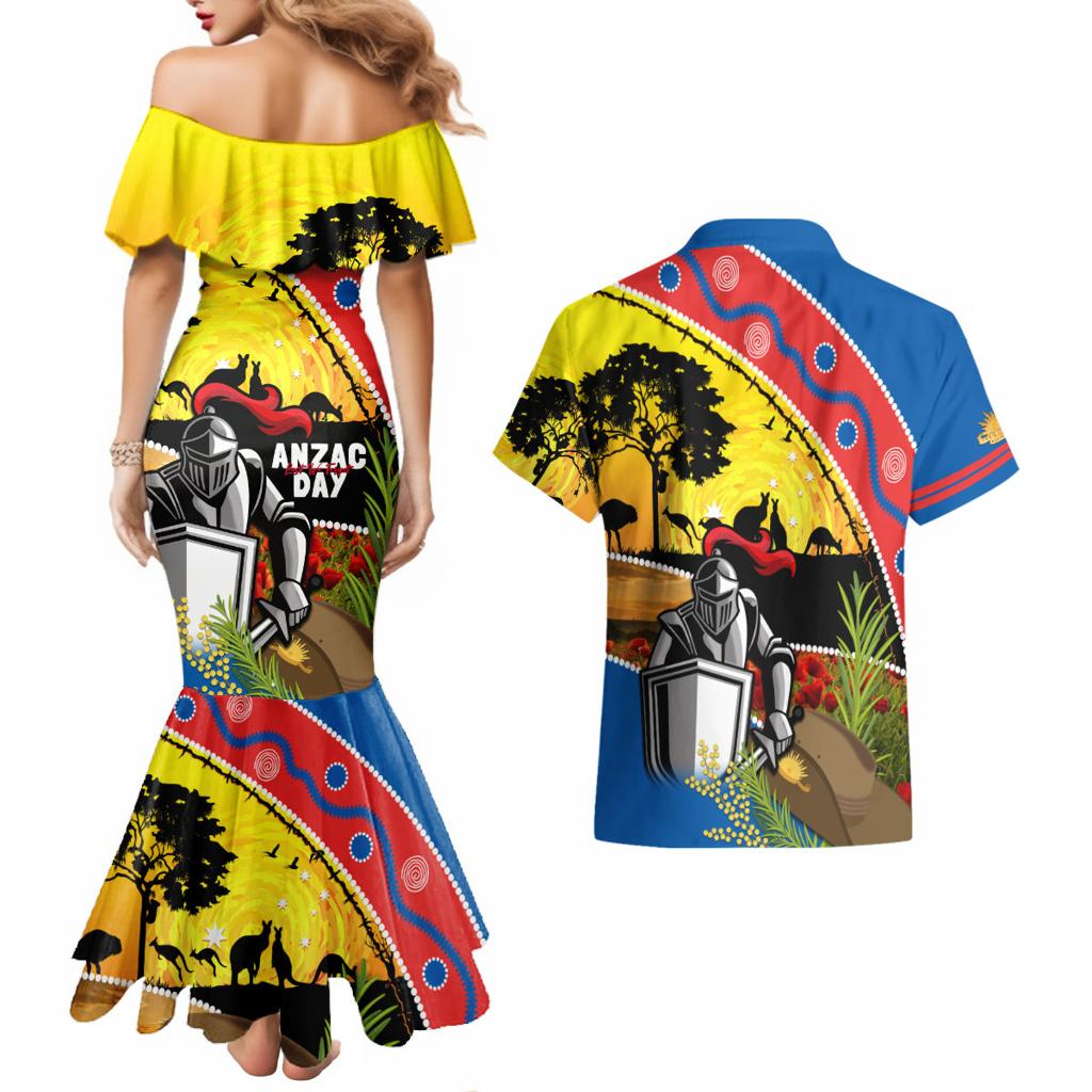 Knights Rugby ANZAC Day Couples Matching Mermaid Dress and Hawaiian Shirt Novocastrians Mascot Rosemary Starry Night