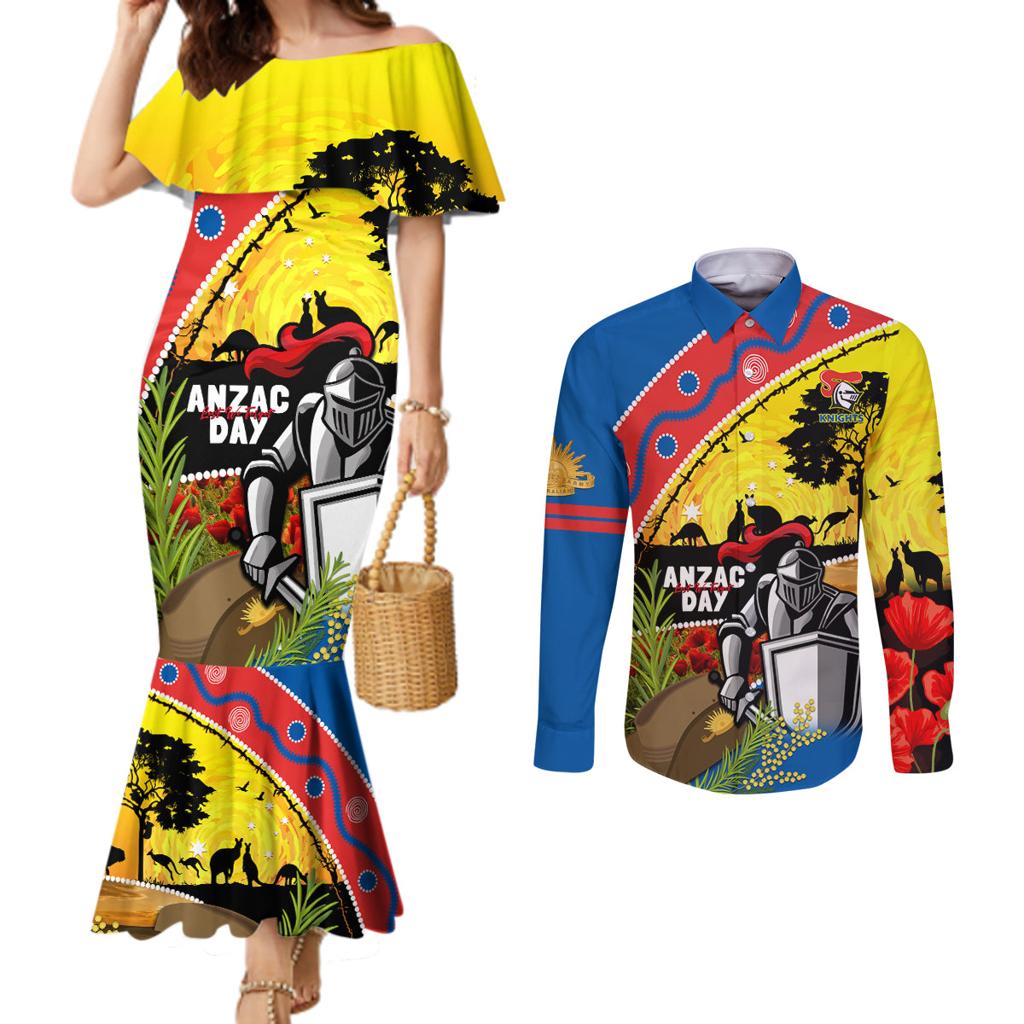 Knights Rugby ANZAC Day Couples Matching Mermaid Dress and Long Sleeve Button Shirt Novocastrians Mascot Rosemary Starry Night