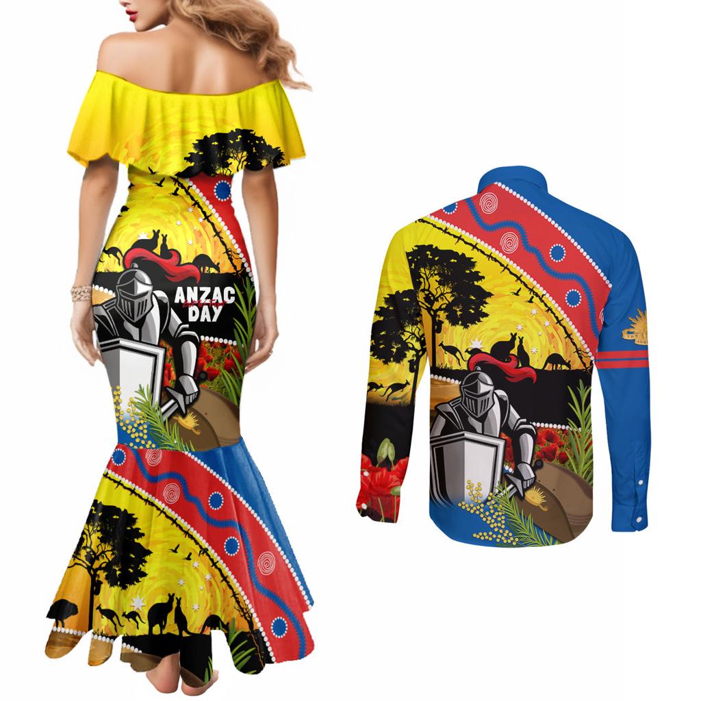 Knights Rugby ANZAC Day Couples Matching Mermaid Dress and Long Sleeve Button Shirt Novocastrians Mascot Rosemary Starry Night